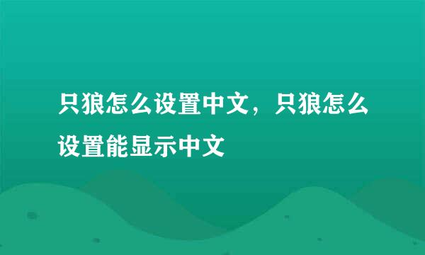 只狼怎么设置中文，只狼怎么设置能显示中文