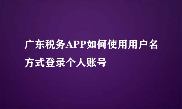 广东税务APP如何使用用户名方式登录个人账号