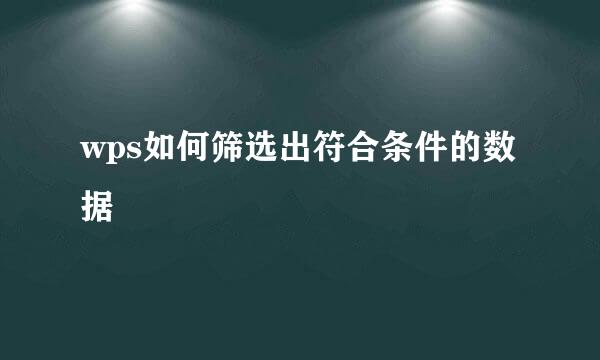wps如何筛选出符合条件的数据