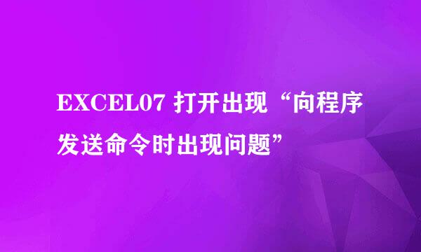 EXCEL07 打开出现“向程序发送命令时出现问题”