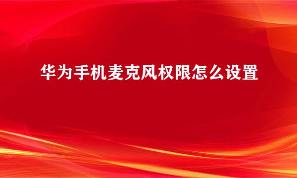 华为手机麦克风权限怎么设置