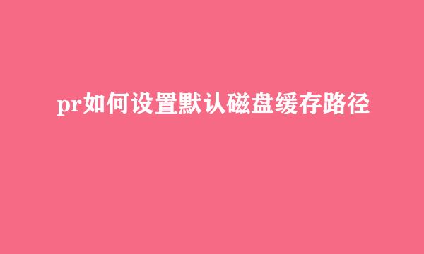 pr如何设置默认磁盘缓存路径