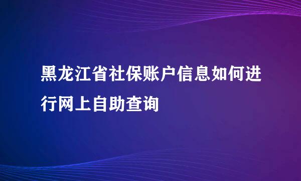 黑龙江省社保账户信息如何进行网上自助查询