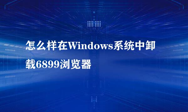 怎么样在Windows系统中卸载6899浏览器