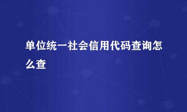 单位统一社会信用代码查询怎么查