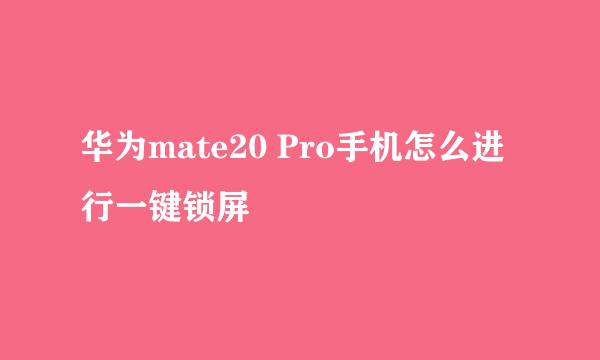 华为mate20 Pro手机怎么进行一键锁屏