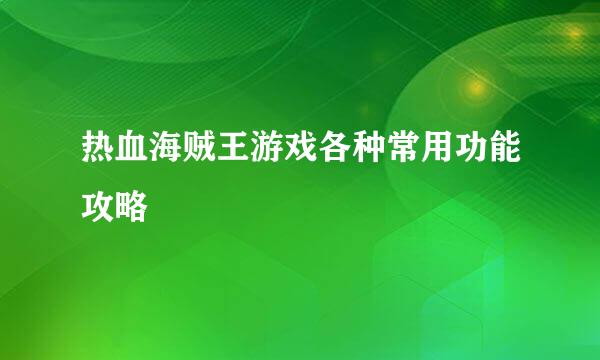 热血海贼王游戏各种常用功能攻略