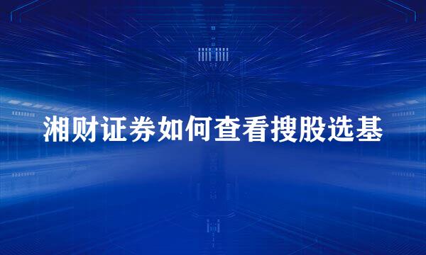 湘财证券如何查看搜股选基