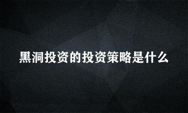 黑洞投资的投资策略是什么