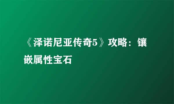 《泽诺尼亚传奇5》攻略：镶嵌属性宝石