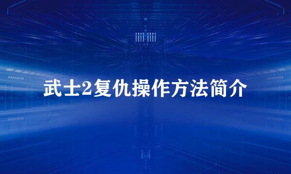 武士2复仇操作方法简介