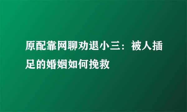 原配靠网聊劝退小三：被人插足的婚姻如何挽救