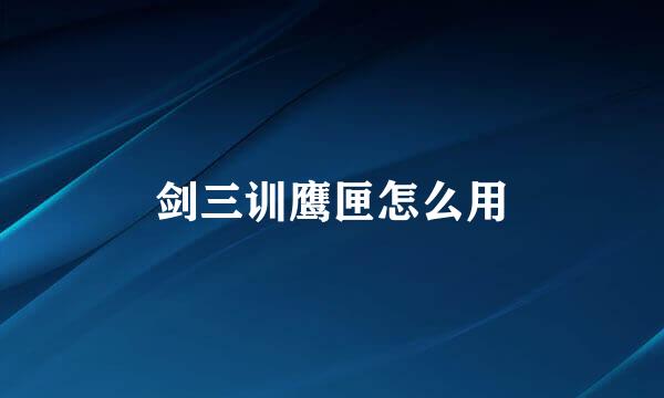 剑三训鹰匣怎么用