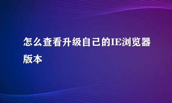 怎么查看升级自己的IE浏览器版本