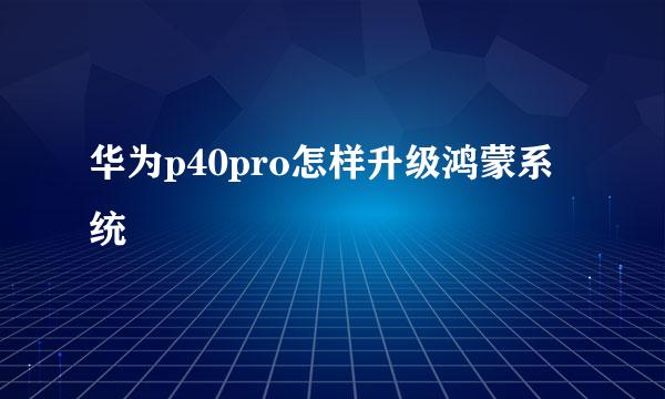 华为p40pro怎样升级鸿蒙系统