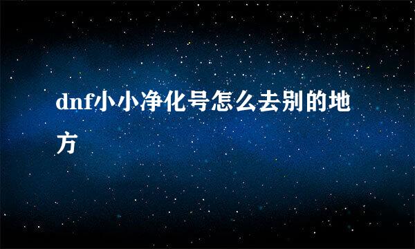 dnf小小净化号怎么去别的地方