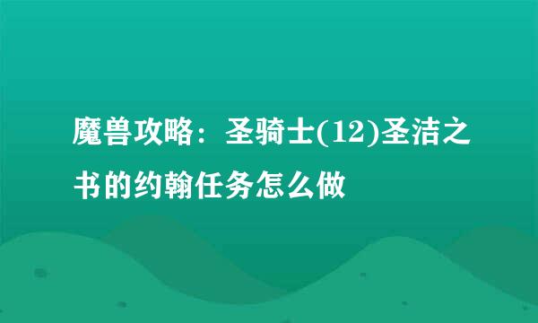 魔兽攻略：圣骑士(12)圣洁之书的约翰任务怎么做