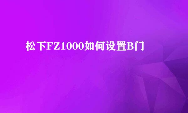 松下FZ1000如何设置B门