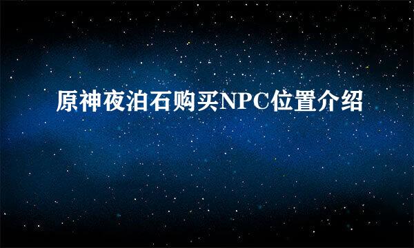 原神夜泊石购买NPC位置介绍