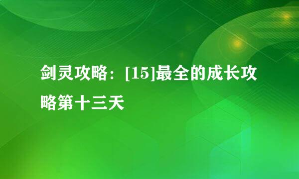 剑灵攻略：[15]最全的成长攻略第十三天