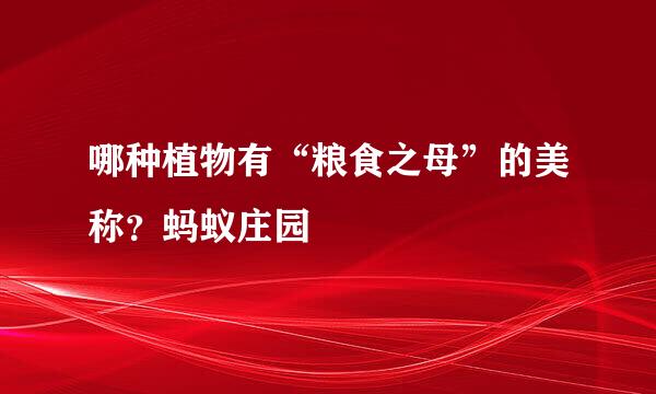 哪种植物有“粮食之母”的美称？蚂蚁庄园
