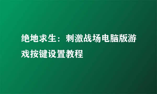 绝地求生：刺激战场电脑版游戏按键设置教程