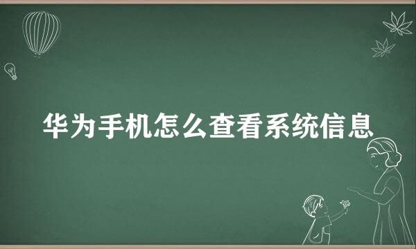 华为手机怎么查看系统信息