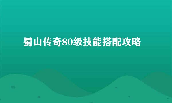 蜀山传奇80级技能搭配攻略