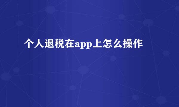 个人退税在app上怎么操作