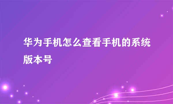 华为手机怎么查看手机的系统版本号