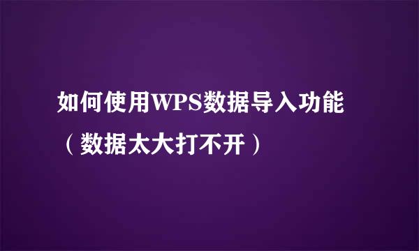 如何使用WPS数据导入功能（数据太大打不开）