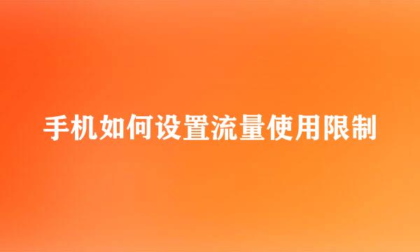 手机如何设置流量使用限制
