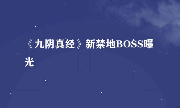 《九阴真经》新禁地BOSS曝光