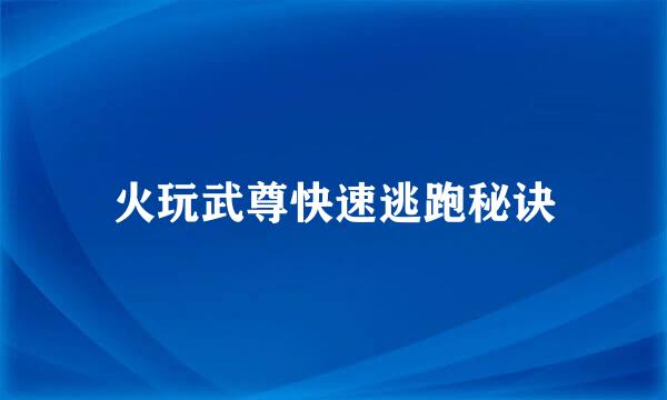 火玩武尊快速逃跑秘诀