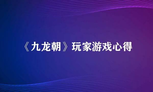 《九龙朝》玩家游戏心得