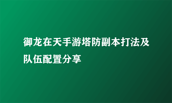 御龙在天手游塔防副本打法及队伍配置分享