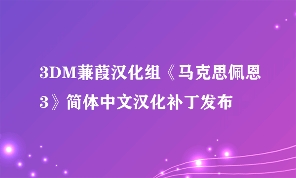 3DM蒹葭汉化组《马克思佩恩3》简体中文汉化补丁发布