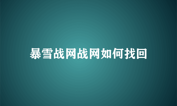 暴雪战网战网如何找回