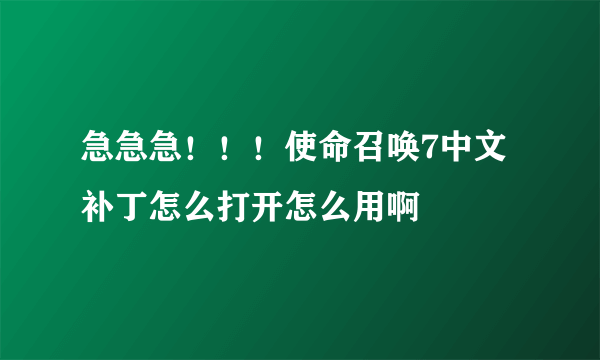 急急急！！！使命召唤7中文补丁怎么打开怎么用啊
