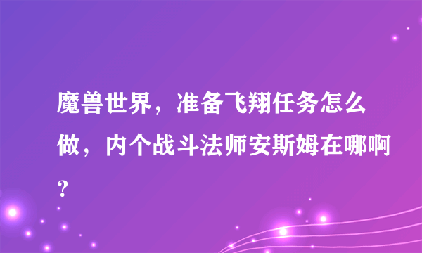 魔兽世界，准备飞翔任务怎么做，内个战斗法师安斯姆在哪啊？