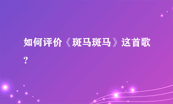 如何评价《斑马斑马》这首歌？
