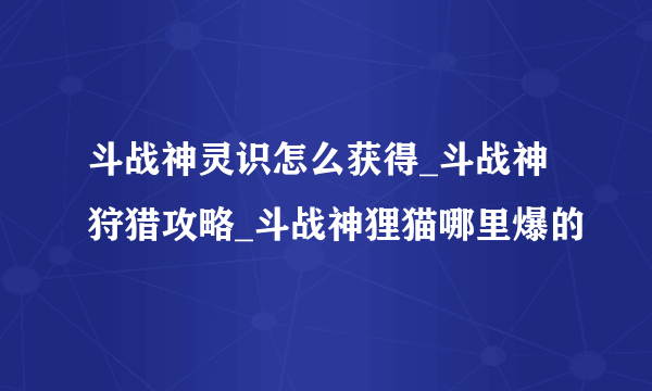 斗战神灵识怎么获得_斗战神狩猎攻略_斗战神狸猫哪里爆的