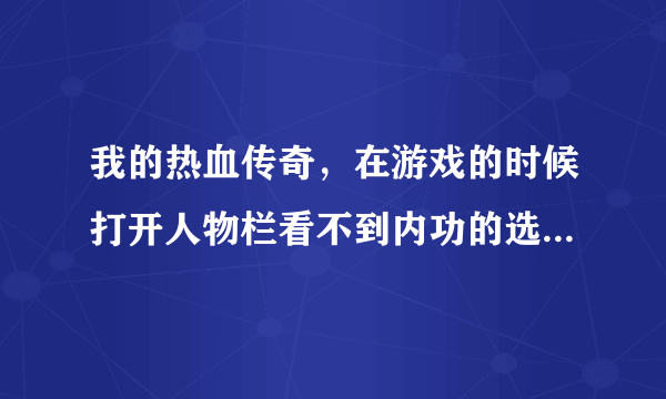 我的热血传奇，在游戏的时候打开人物栏看不到内功的选项，下载什么补丁?