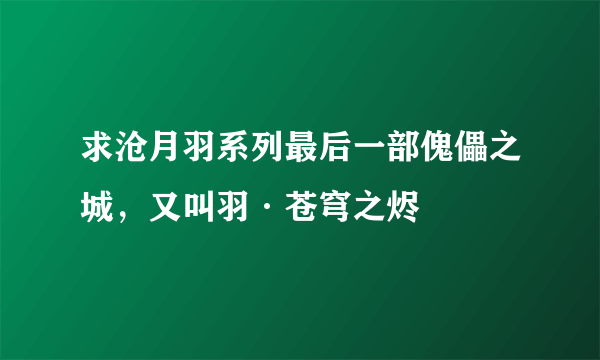 求沧月羽系列最后一部傀儡之城，又叫羽·苍穹之烬