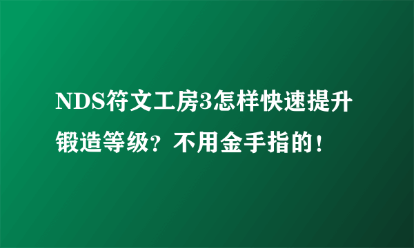 NDS符文工房3怎样快速提升锻造等级？不用金手指的！