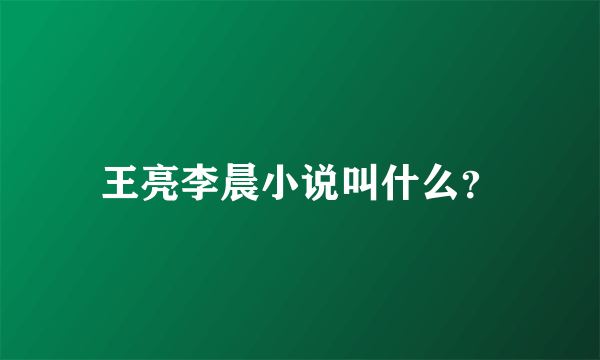 王亮李晨小说叫什么？