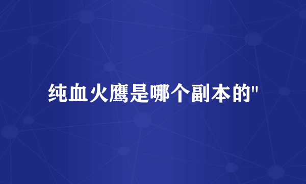 纯血火鹰是哪个副本的
