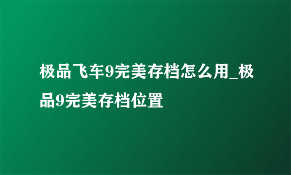 极品飞车9完美存档怎么用_极品9完美存档位置