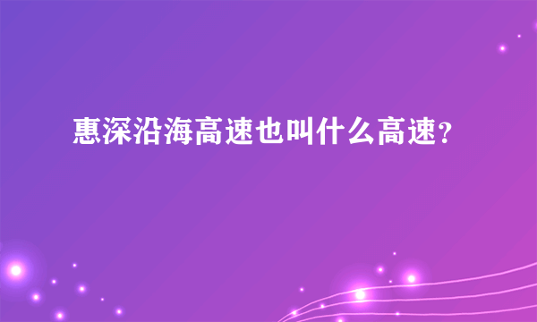惠深沿海高速也叫什么高速？