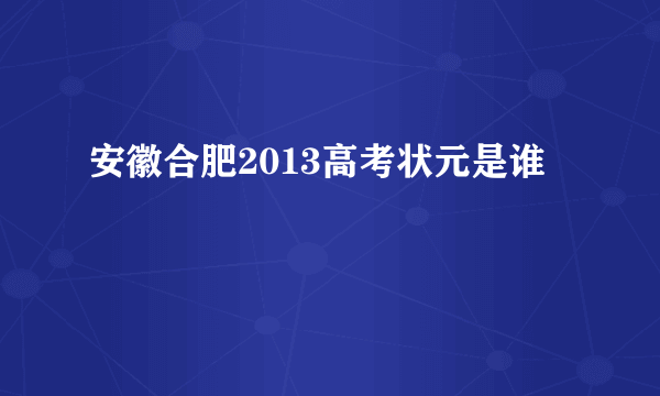 安徽合肥2013高考状元是谁
